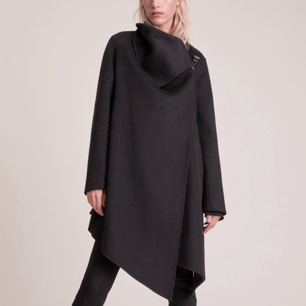 All Saints black Italian Wool asymmetrical jacket. UK size 12 / US 8.